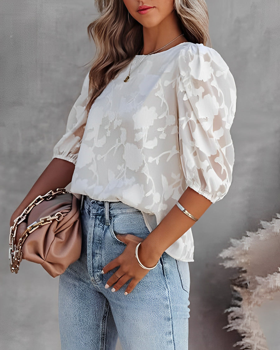 Bluse - schiere Blumenstextur - eleganter Alltagsstil 2