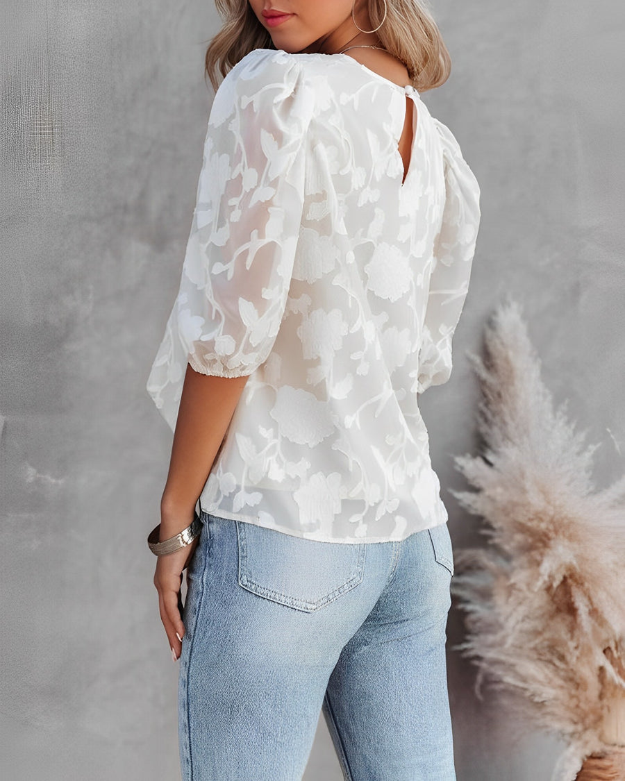 Bluse - schiere Blumenstextur - eleganter Alltagsstil 3