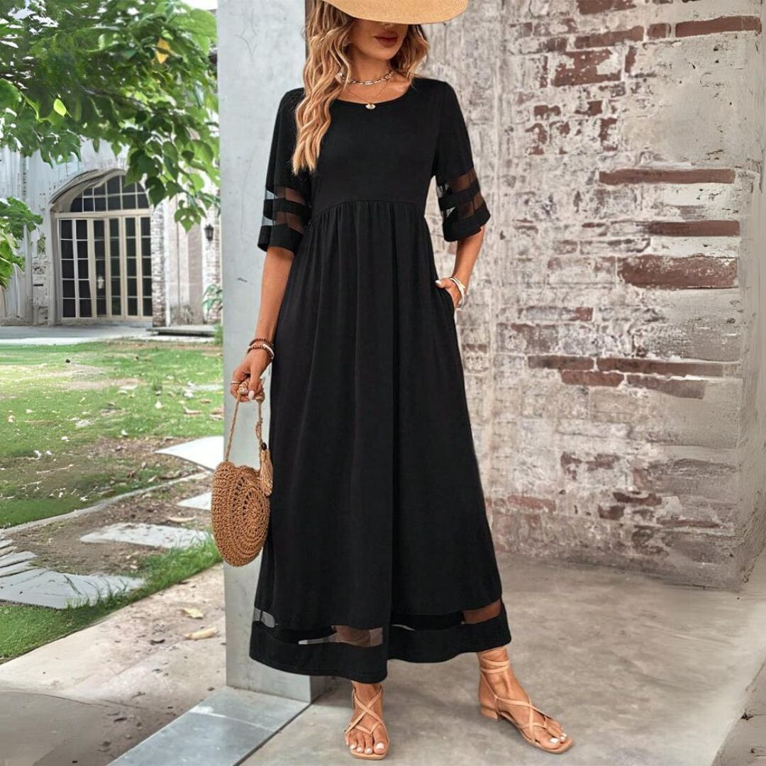 Maxi -Kleid - schiere Panel -Ärmel - elegantes lässiges Look 1