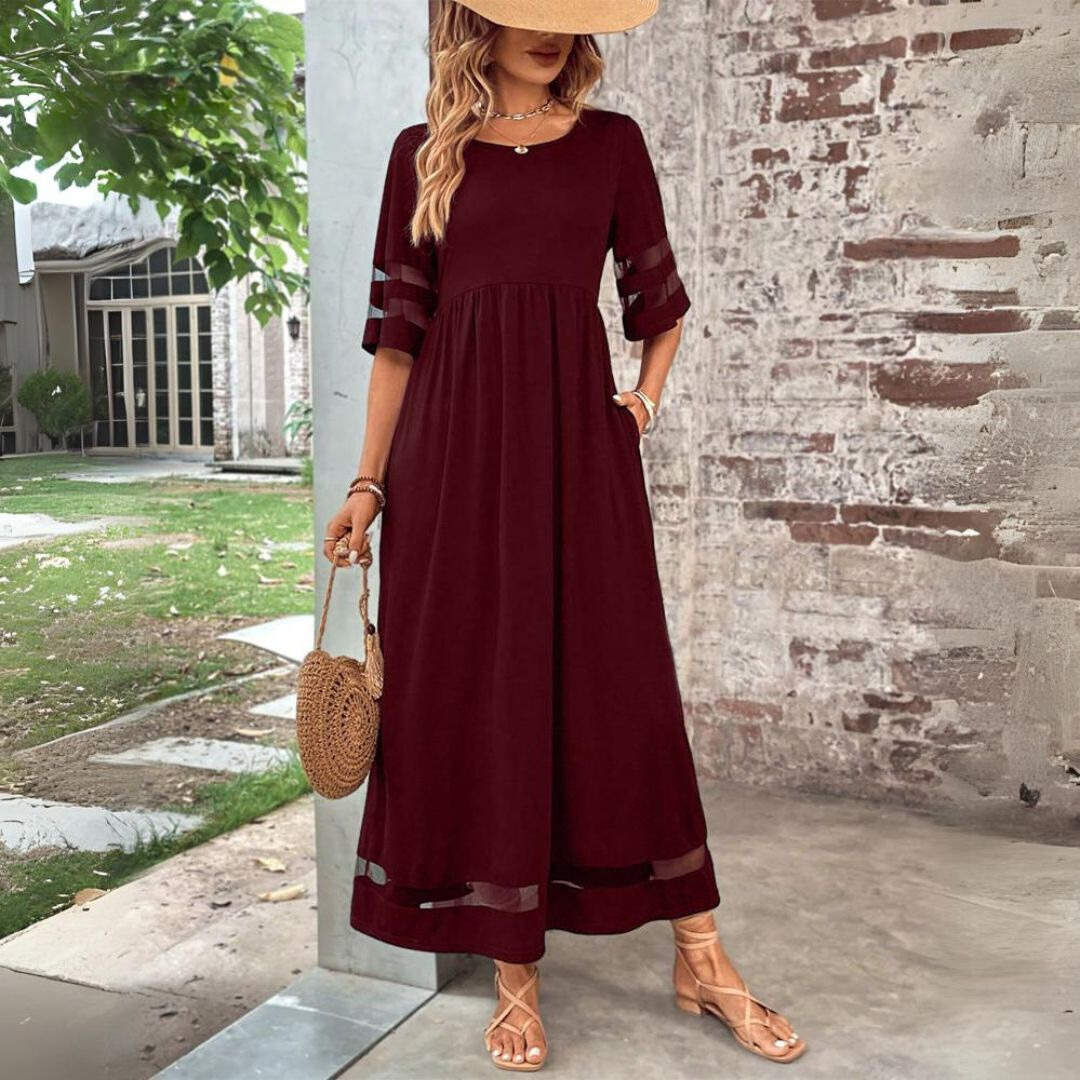 Maxi -Kleid - schiere Panel -Ärmel - elegantes lässiges Look 4