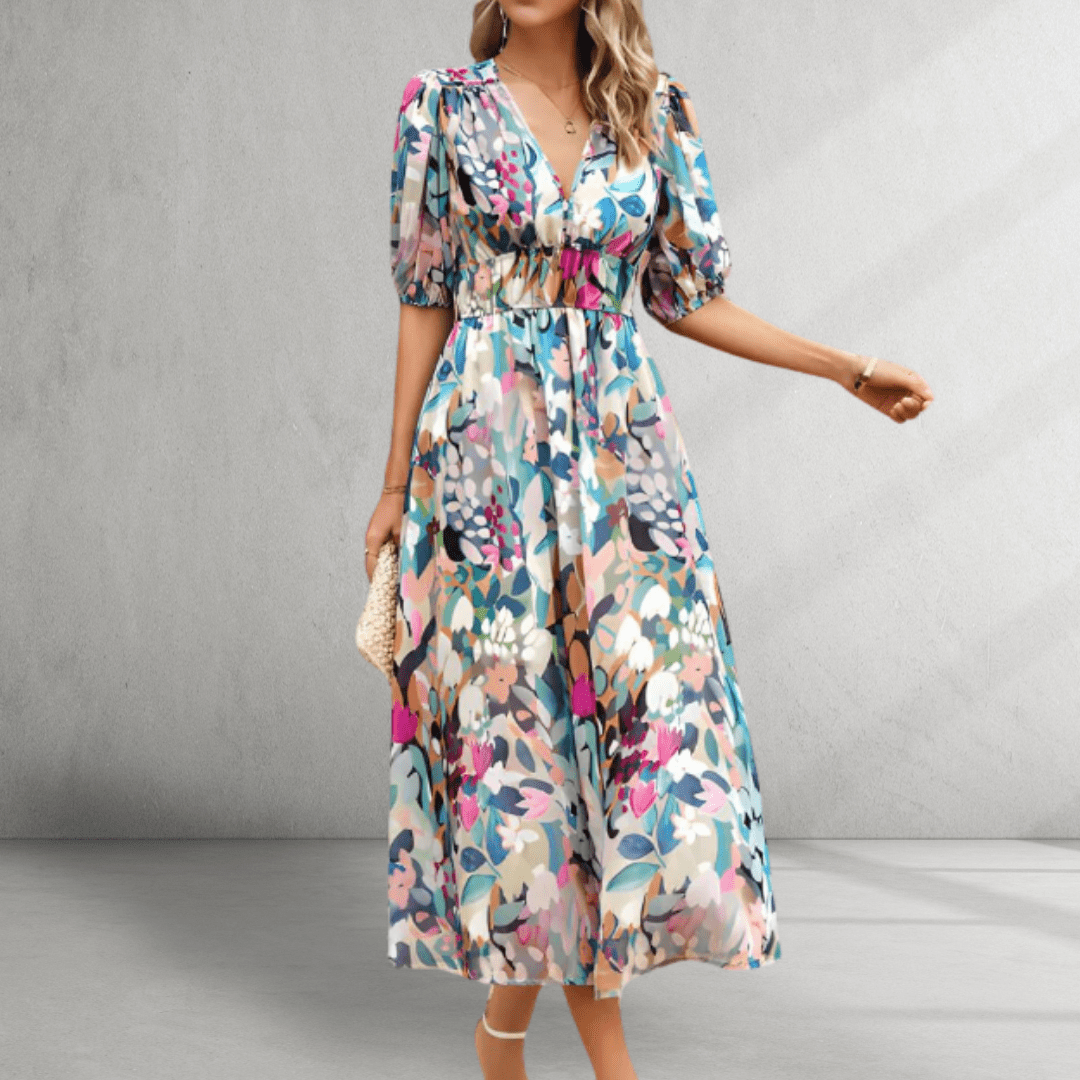 Midi Kleid - Blumendruck - elegante Gelegenheit 1