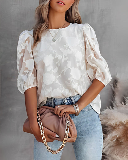 Bluse - schiere Blumenstextur - eleganter Alltagsstil 0