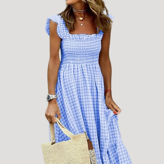 Gingham Maxi Kleid - Smocked Mieder - mühelosen Sommerstil 0