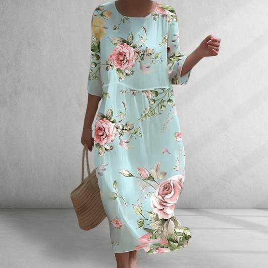 MIDI Kleid - Aquarellblumen - elegante Sommertagesbekleidung 0