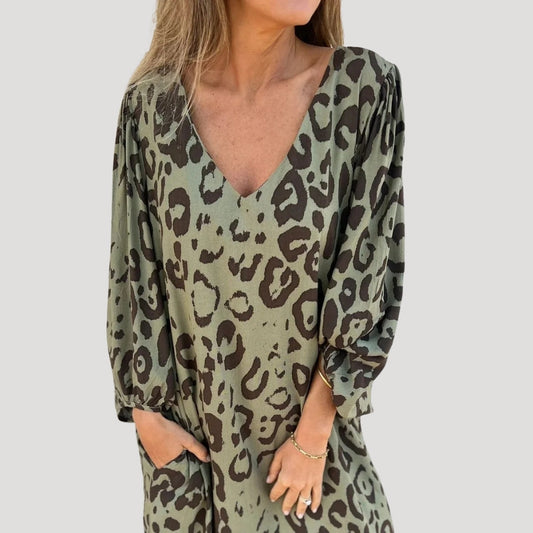 Maxi-Kleid mit Ärmeln-Schmeichelende V-Ausschnitt mit V-Ausschnitt-schicker Strandstil 0