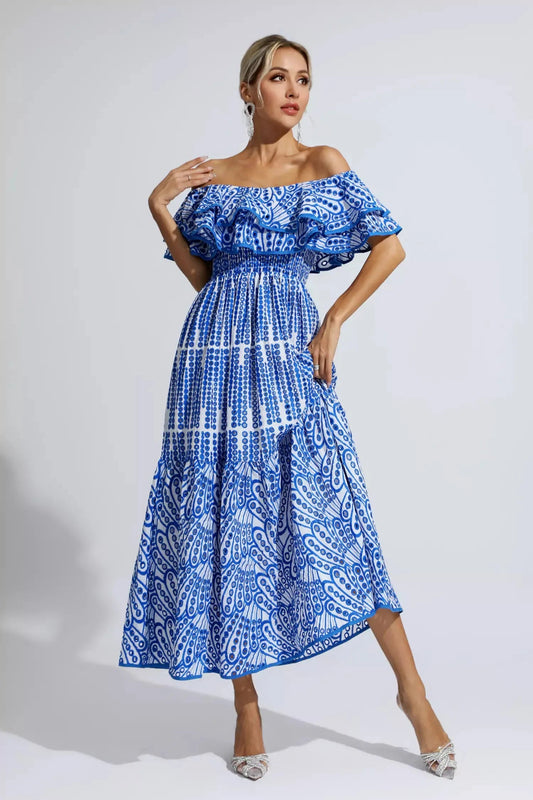 Maxi -Kleid - Off Schulter - Ruffenresortstil 0