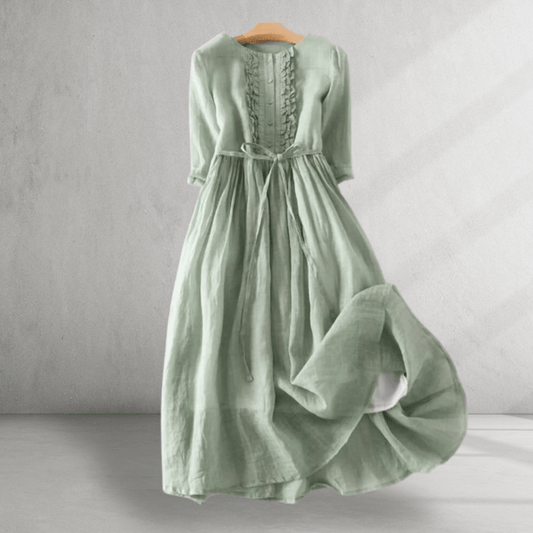 Maxi -Kleid - Vintage -Leinen -Look - Romantischer Boho -Stil 0