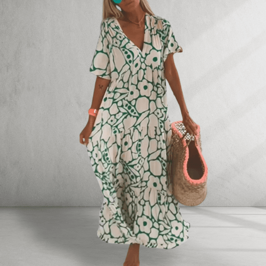 Maxikleid - grafisches Blumenstil - luftiger Resortstil 0