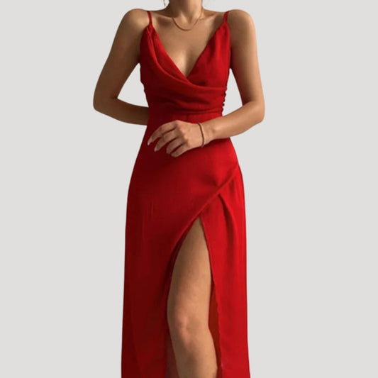 Maxikleid für Cowl Neck - hoher Seitenschlitz - Eleganter Hochzeitsgast -Look 0