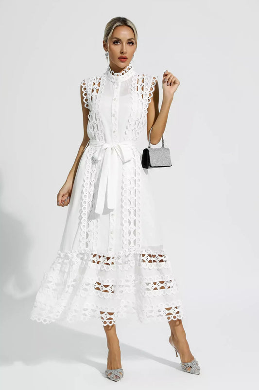 Midi Kleid - Broderie Anglaise - Eleganter Sommerstil 0