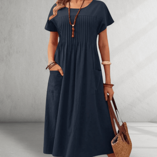 Midi Kleid - Faltenmieder - entspannter Taschenstil 0