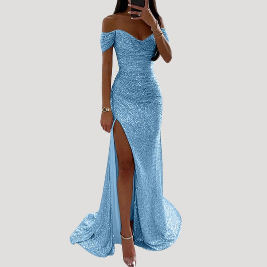 Off-Shoulder Maxi-Kleid-Detail des Paillettens-Eleganter Hochzeitsgastaussehen 0