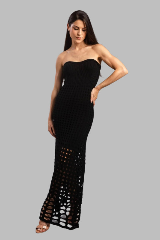 Trägerloser Häkel Maxikleid - sitzende Silhouette - Resort Abend Look 0