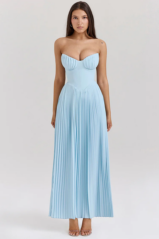 Trägerloses Falten -Maxikleid - geformtes Oberteil - eleganter formeller Stil 0