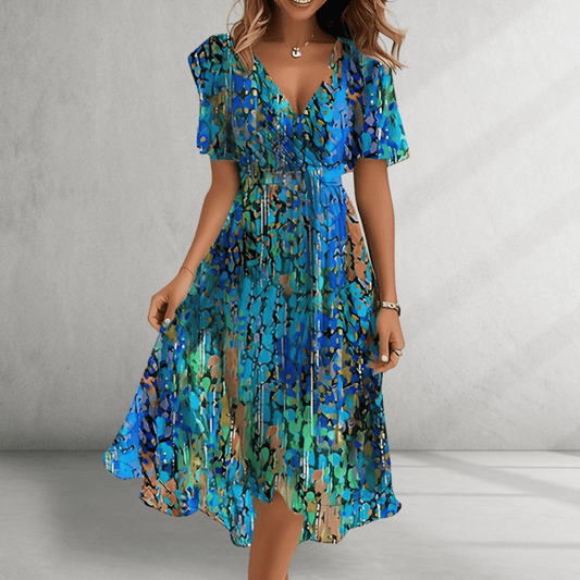 Wrap -Kleid - Abstrakter Druck - fließender Sommeranfall 0